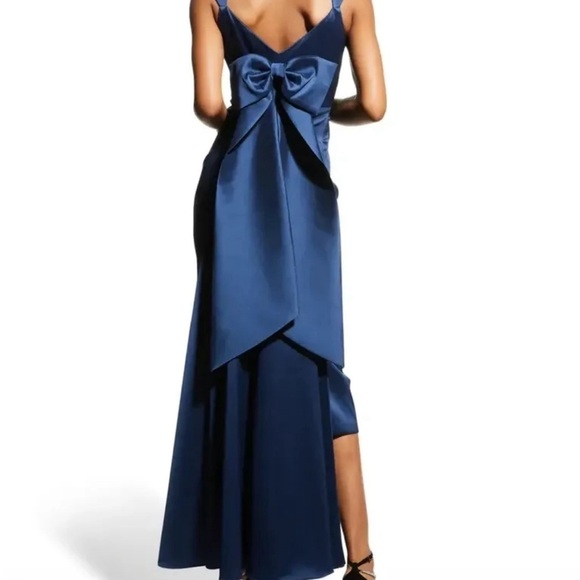Aidan Mattox Cocktail Midi Dress Blue Bow in the back Size 8 satin - Picture 9 of 10